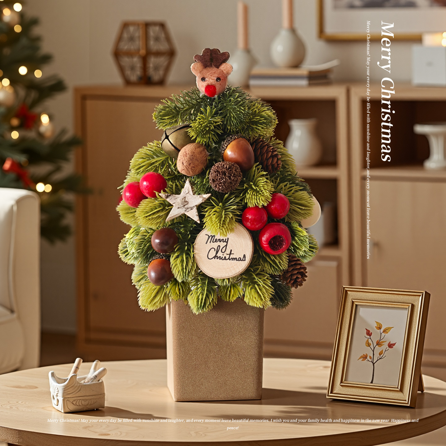 Decoraciones de Navidad Nobeson escritorio pequeño paquete de árbol de Navidad decoraciones guirlandas puertas colgadas de pared caña diseño de escena