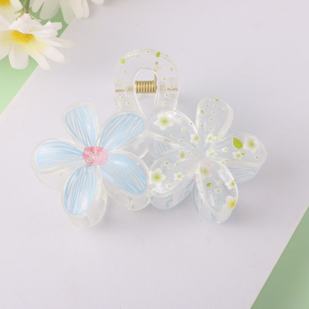 Nuevo color frangipani acrílico pinza para el cabello flor pinza de agarre de alta calidad elegante accesorio para el cabello de mujer pinza de tiburón de agarre lateral