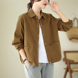 4 Colors Cotton Casual Lapel Jacket for Women, Versatile Loose Slimming Look Korean Style Pure Color Long-Sleeved Jacket for Women, Autumn Style