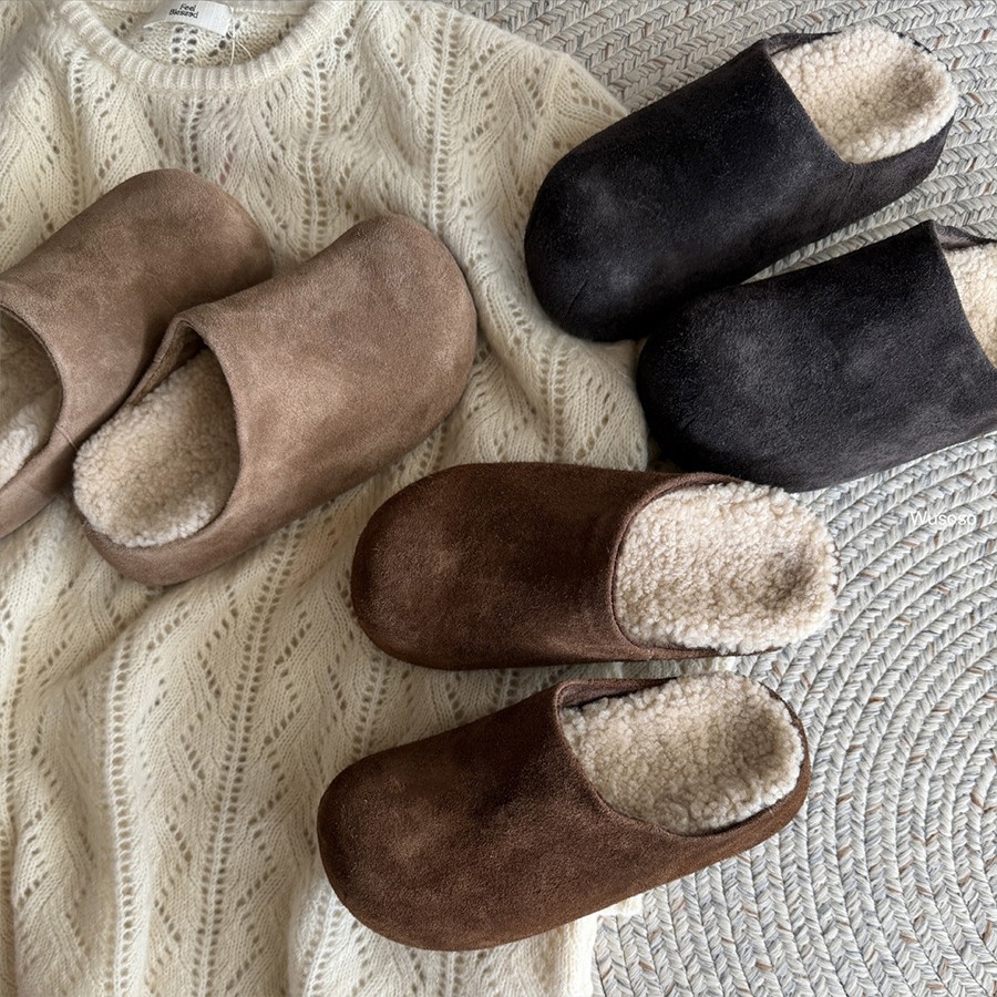 牛皮版~厚底加绒勃肯拖鞋外穿一脚蹬包头毛毛拖复古保暖休闲棉鞋