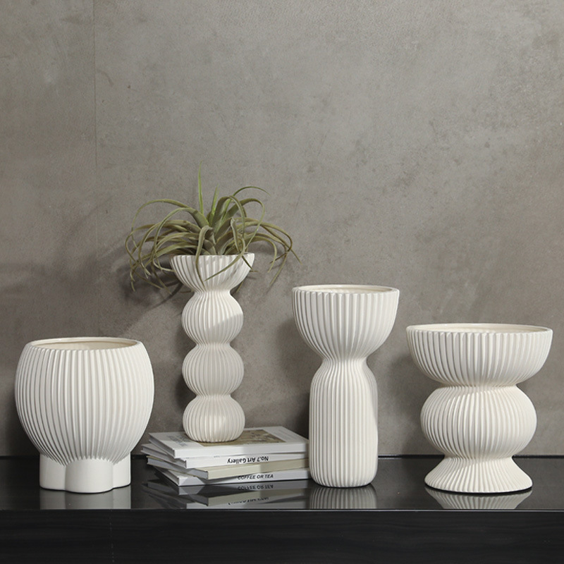 Ins estilo nórdico blanco jarrón de cerámica decoración simple arreglo de flores secas sala de estar casera arte decoración suave