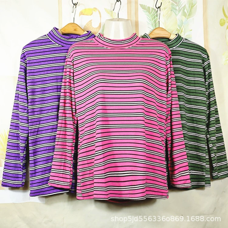 Женские весенне-осенние двусторонние бархатные полосатые топы с длинными рукавами для среднего и пожилого возраста, одежда больших размеров для мам, рубашка с круглым вырезом, оптовая продажа