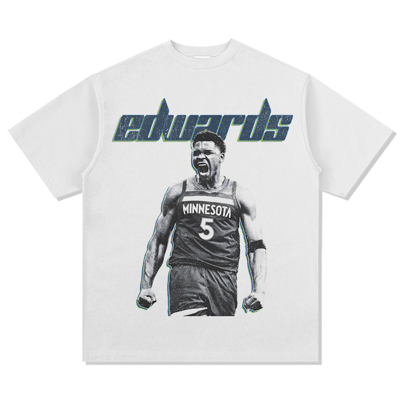 Edwards American Star camiseta de calle hip-hop marca de tendencia impresión retro hacer viejo lavado pesado suelto manga corta