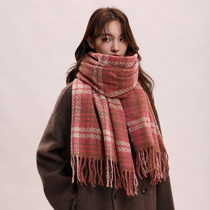 Écharpe à carreaux, célébrité féminine, sensation haut de gamme, cachemire, mode automne hiver, épaisse et chaude_voghion.com