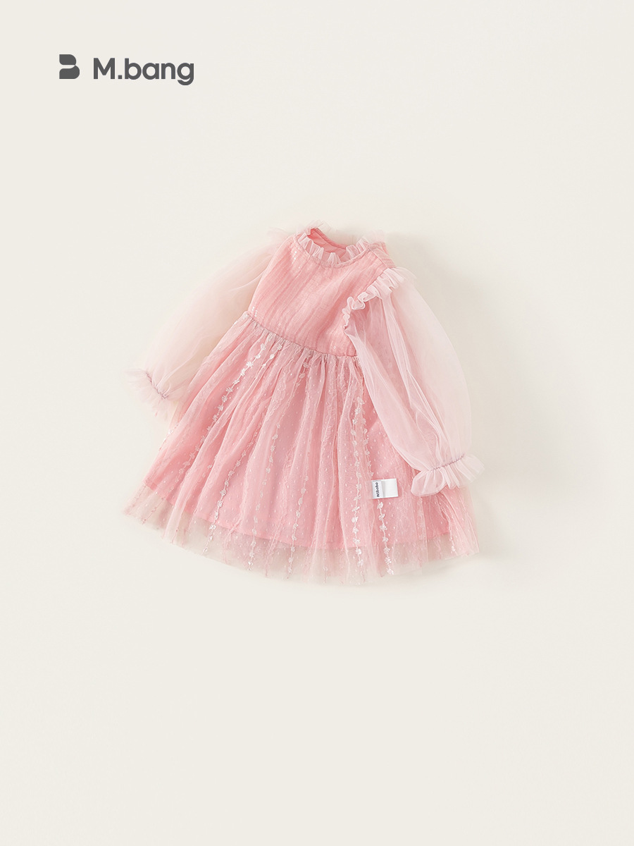 Yubao ropa infantil primavera y otoño ropa de niña coreana para niños manga larga red de ropa de bebé vestido de princesa rosa image 3