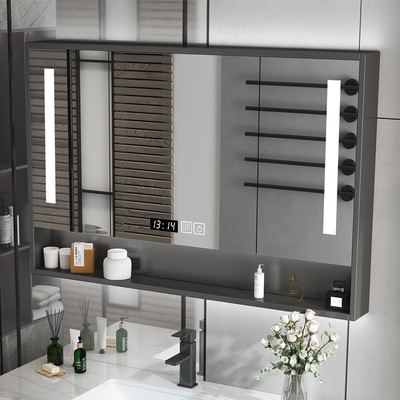 现代简约智能免漆浴室镜柜挂墙式北欧卫生间储物镜箱镜子带置物架