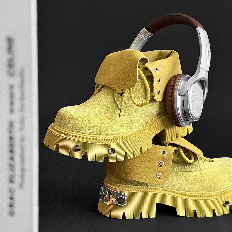 Men's Boots 2025 New Men's Shoes Colorful Suede High-Top British Style Motorcycle Leather Boots Work Boots Cross-Border Heightening Men's Boots 2025 New Men's Shoes Colorful Suede High-Top British Style Motorcycle Leather Boots Work Boots Cross-Border Heightening