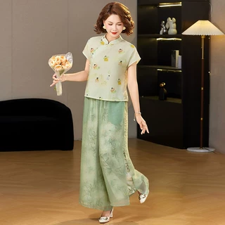 妈妈夏季洋气小衫上衣2026新款中式国风中老年女时尚减龄中袖t恤