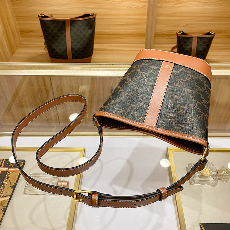 Hong Kong Genuine Leather Bucket Bag for Women 2023 Commuter Monogram Arc De Triomphe Casual Crossbody Bag Geometric Print Vintage Hong Kong Genuine Leather Bucket Bag for Women 2023 Commuter Monogram Arc De Triomphe Casual Crossbody Bag Geometric Print Vintage