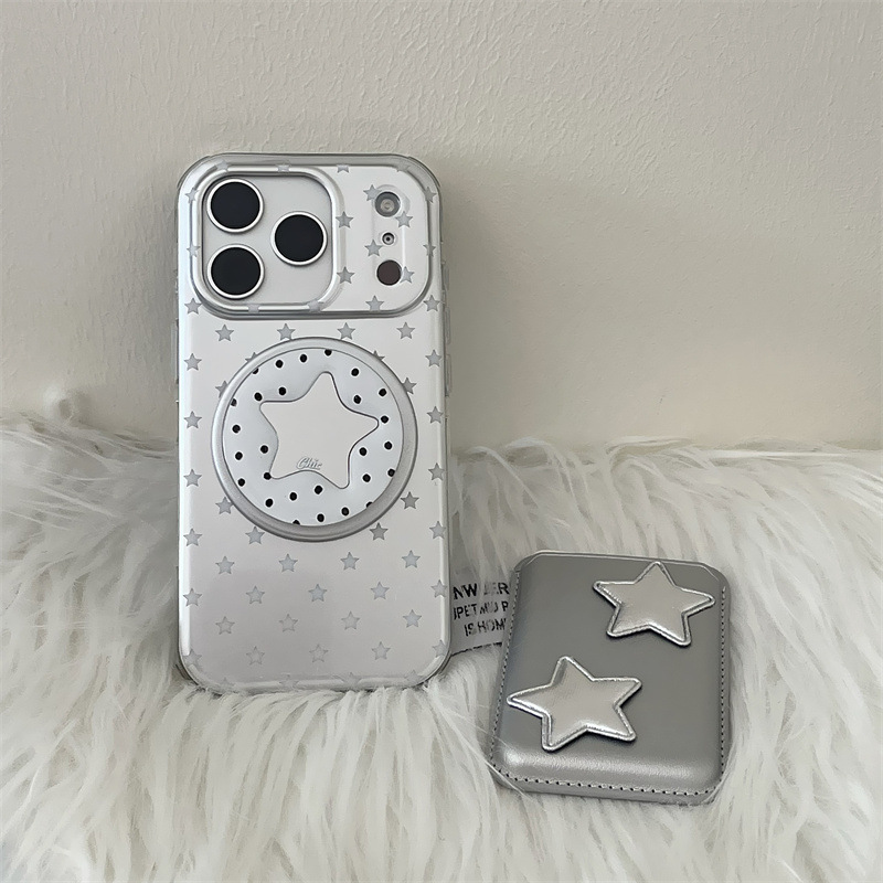 Coque coréenne simple à nœud papillon et étoiles pour iPhone 17/16 Pro Max/15/14, motif cœur girly_voghion.com