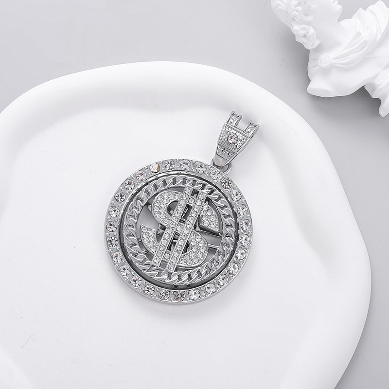 Drehbare Dollarzeichen Halskette Hip Hop Schmuck Anhänger_voghion.com