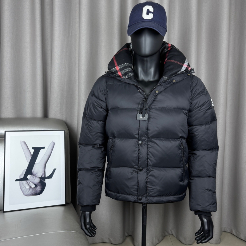 Burberry Detachable Sleeve Hooded Zip-Up down Jacket with Silicone Sleeve Patch, Unisex Vest Coat