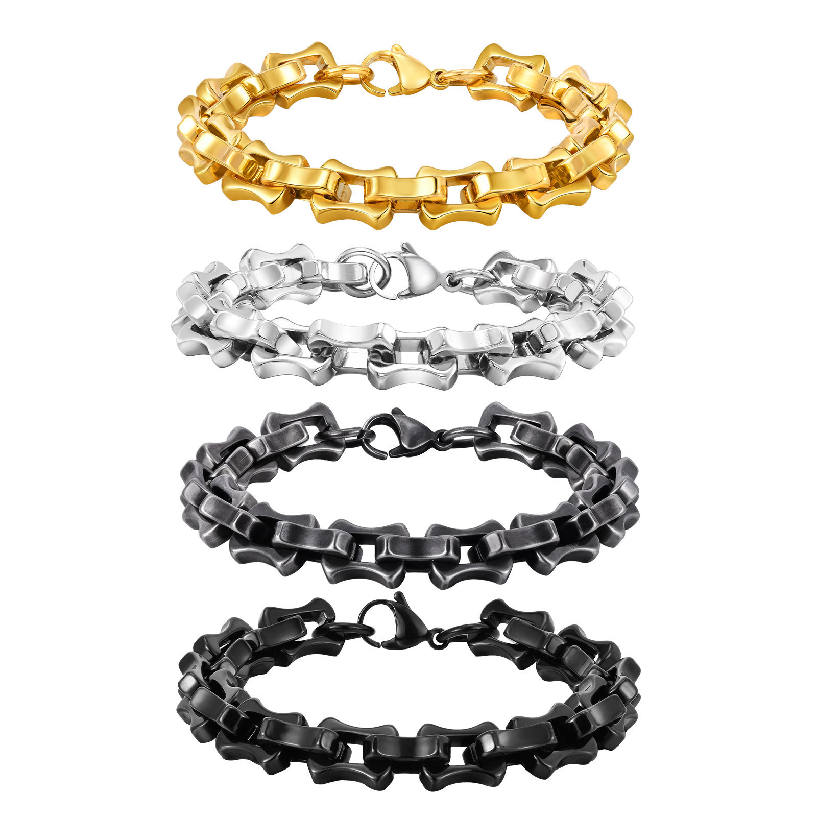 Chunky Stainless Steel Bracelet For Men Motorcycle Style Link_voghion.com