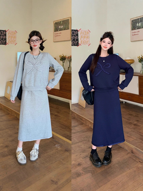 2025年秋装新款胖mm大码女闺蜜装休闲长短款卫衣半身裙显瘦套装|undefined