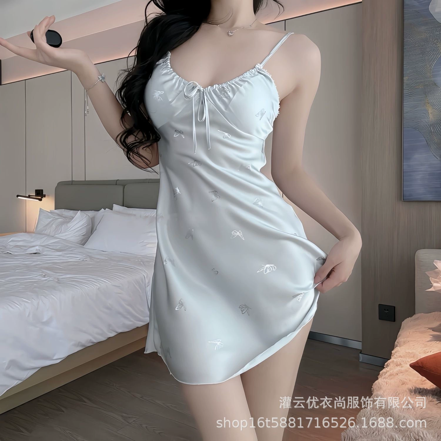 Эротическое желание бабочка пижама горячая серебристая и снежная шелковая сексуальная пижама женская летняя удобная пижама с нагрудным ковриком
