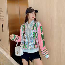 品质现货 2025 AKA字母 潮字母 拉链棒球服 亮片外套 队服外套