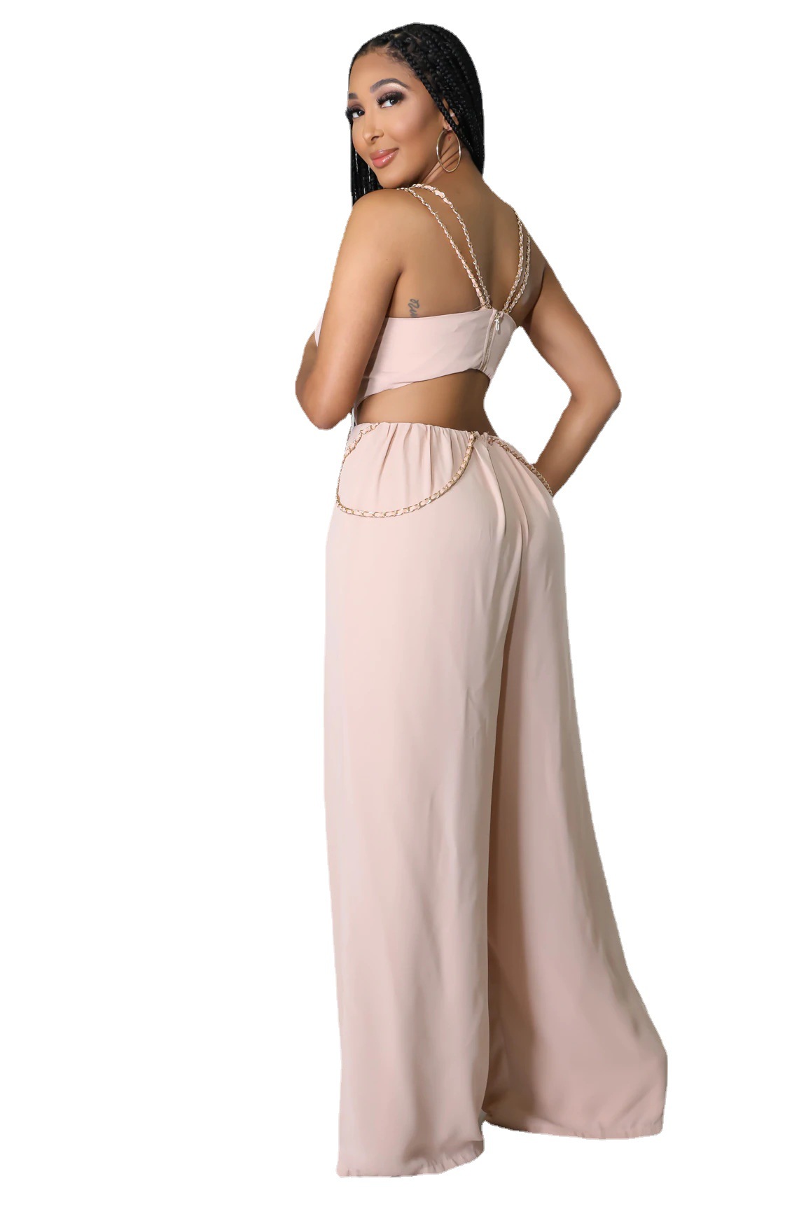 L0151 tubo superior de la cadena color sólido sexy Commuter jumpsuit