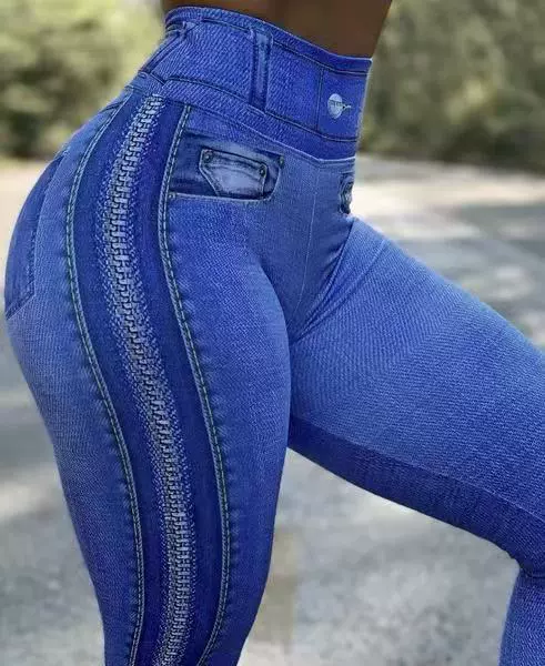 Elastic denim leggings, yoga clothing for gym, European style, Aliexpress, high waist, plus size