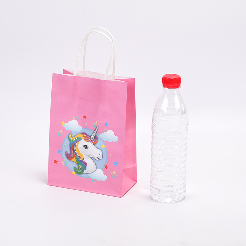 跨境手提礼品袋胶印卡通可爱白牛皮纸袋节日包装送礼简约礼品袋