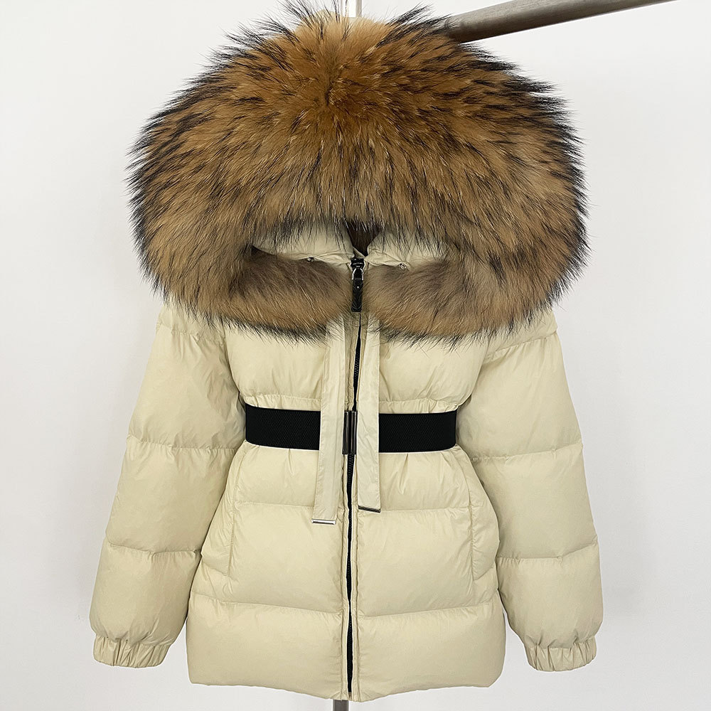 Women's Clothing Winter New High End Hooded Down Jacket For Women, Medium And Long Style, Slim Waist, Warm, Real Fur Collar_voghion.com