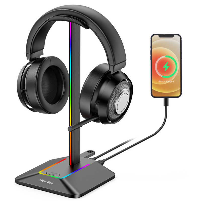 Dual Output Colorful Headset Display Stand HUB Extended Earphone Holder RGB Light-emitting E-sports Headset Bracket