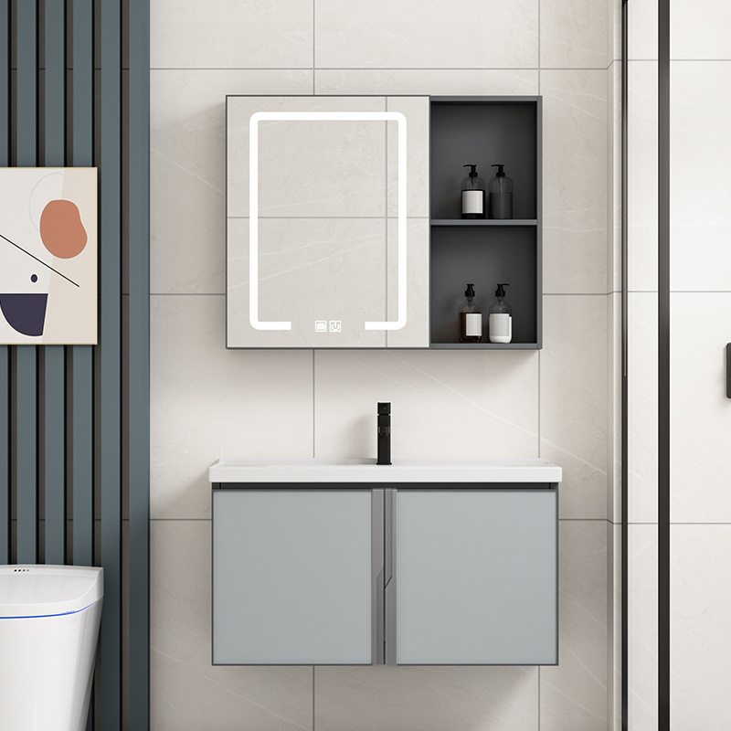 gabinete de lavabo tipo pared de aluminio espacial cerámica doméstica gabinete de baño integrado gabinete combinado lavabo de roca mesa gabinete combinado