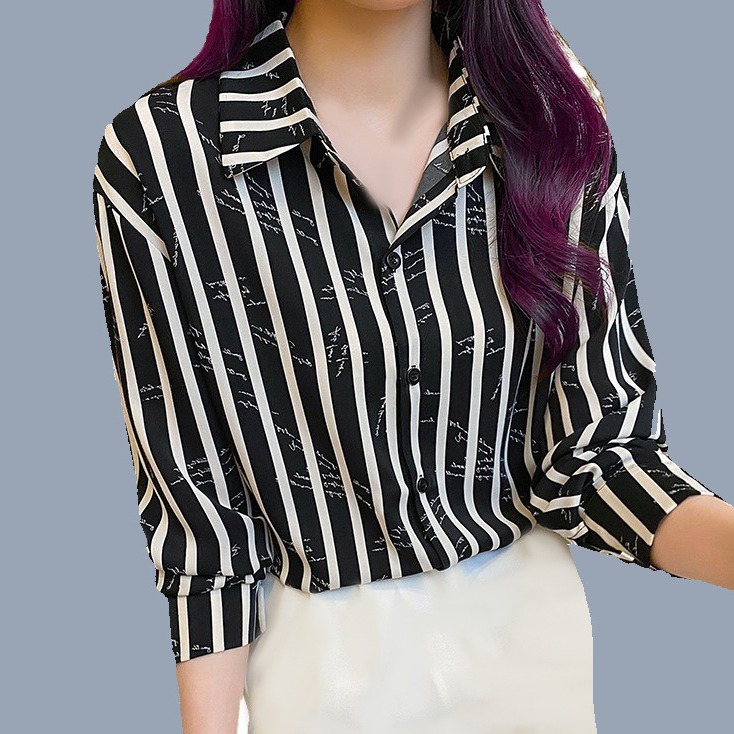 Nueva camisa a rayas suelta casual adelgazante elegante versátil cómodo moda camisa de las mujeres carta personalizada a rayas