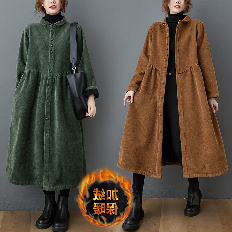 Warm retro solid corduroy long-sleeve, jacket for leisure, fitted