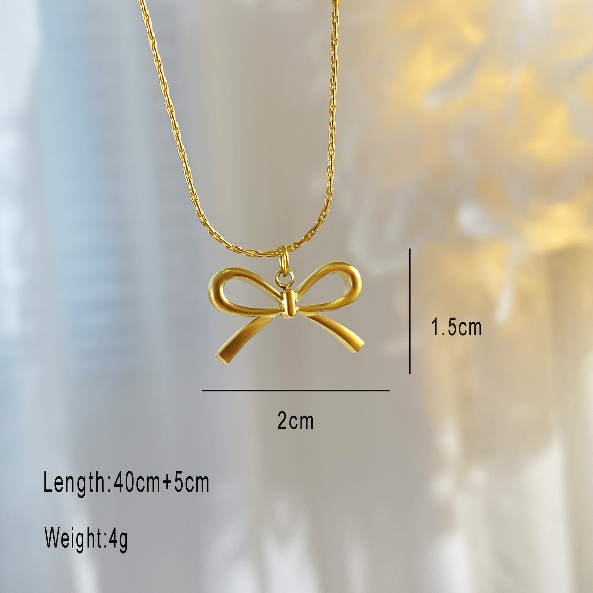 Holiday, Daily Occasion Titanium Steel Material Wholesale Jewelry Basic Simple Style Solid Color Bow Knot Titanium Steel 18K Gold Plated Plating Pendant Necklace
