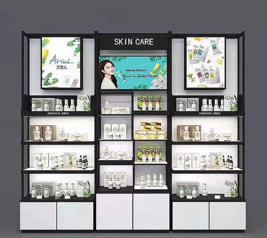 化妆品货架美妆钢木展示架日化展示柜连锁门店专用厂家直销