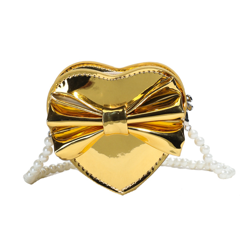 Bolso de hombro de niña brillante láser de moda Mini love bowknot bandolera de bebé bolso de cadena de perlas para niños