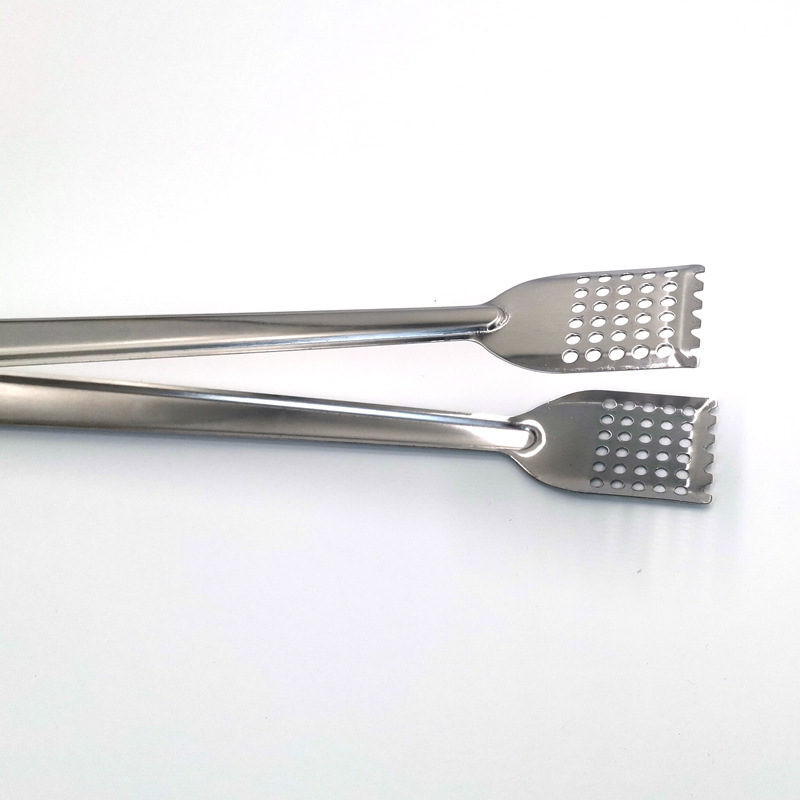 不鏽鋼方頭镂空有孔齒型多功能食品食物夾面包夾燒烤牛排夾子廚房