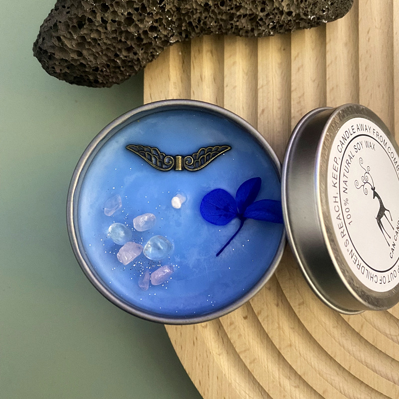Gemstone Dry Flower Scented Candle, Bronze Accessories, Mouth Blown Silver Iron Can Candle, Handmade Candle Cross-border