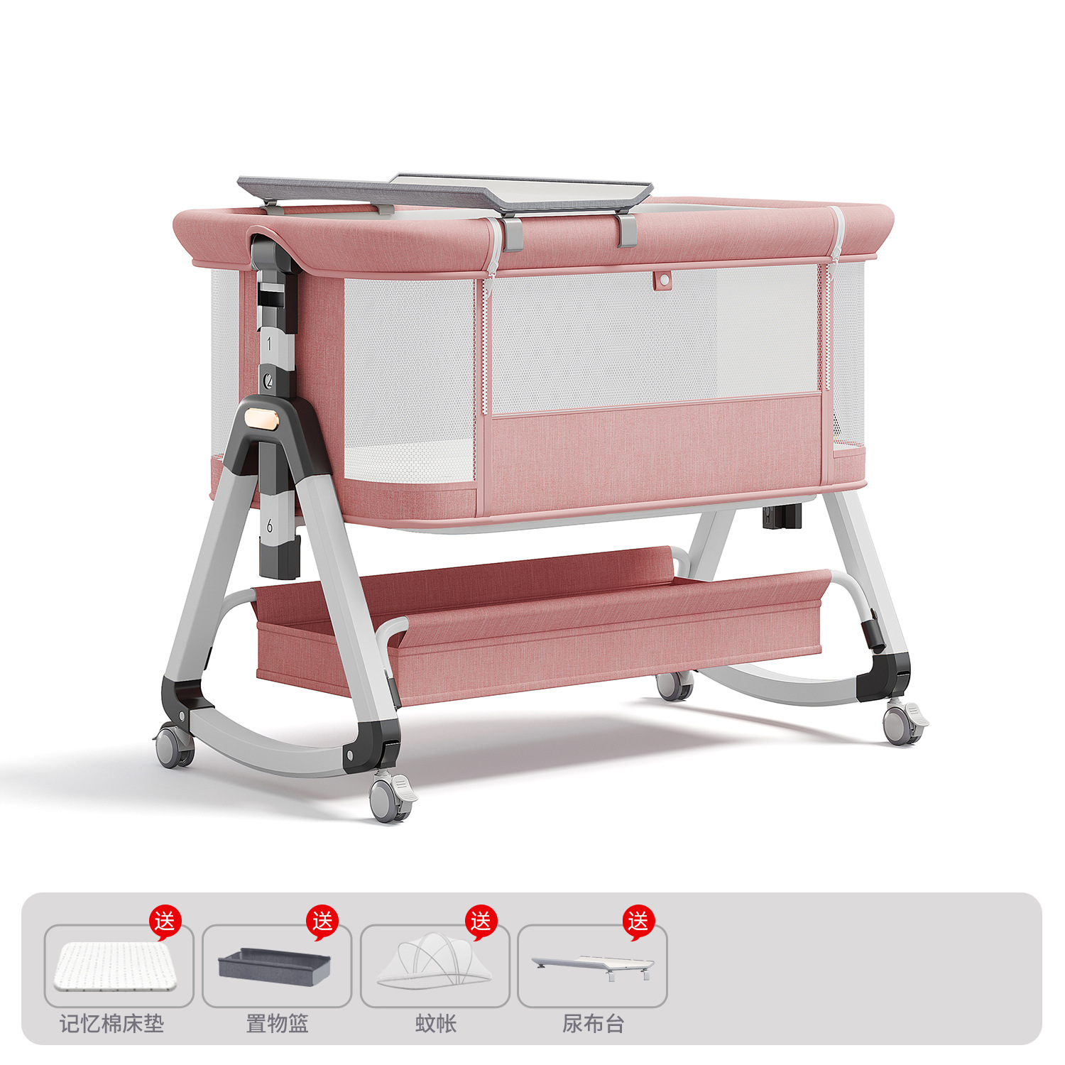 Cama para bebés, cama de cuna para recién nacidos, cama de empalme grande, cama móvil portátil plegable multifuncional 2 en 1