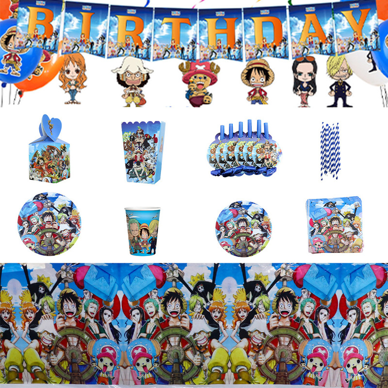 One Piece Birthday Party Supplies Disposable Tableware Paper Plates Paper Cups Tissue Boys Decoration Children's Day Essentials