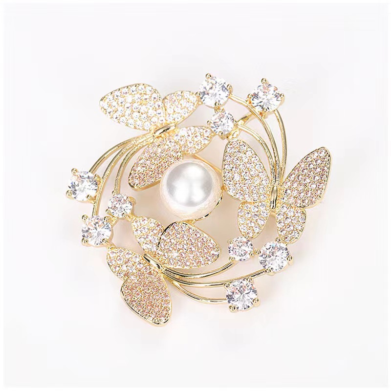 2023 Nueva Perla micro-con incrustaciones broche ZIRCON corsage pin moda todo fósforo de la bufanda de seda hebilla anti-exposición ramillete