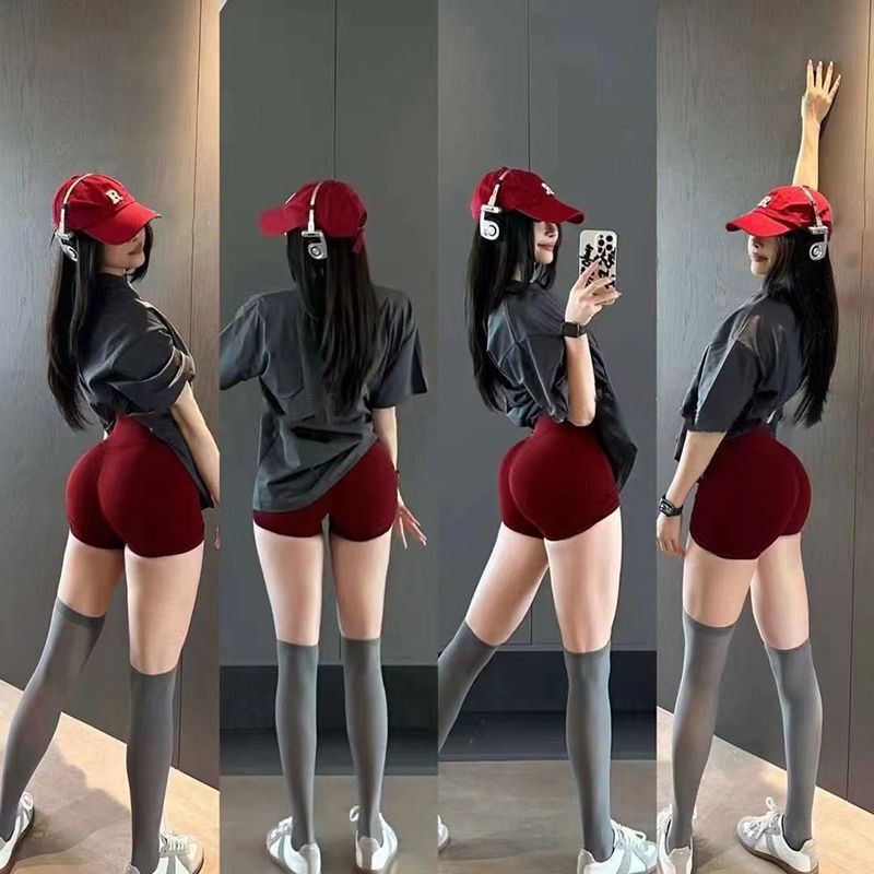 DFY Flat Fitness Shorts High Waist Belly Tinting Hip Lifting Yoga Shorts Stretch Running Quick-drying Sports Three-point Pants for Women