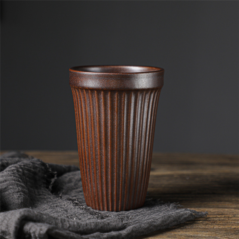 Brown-vertical striped without handle water cup 440ml