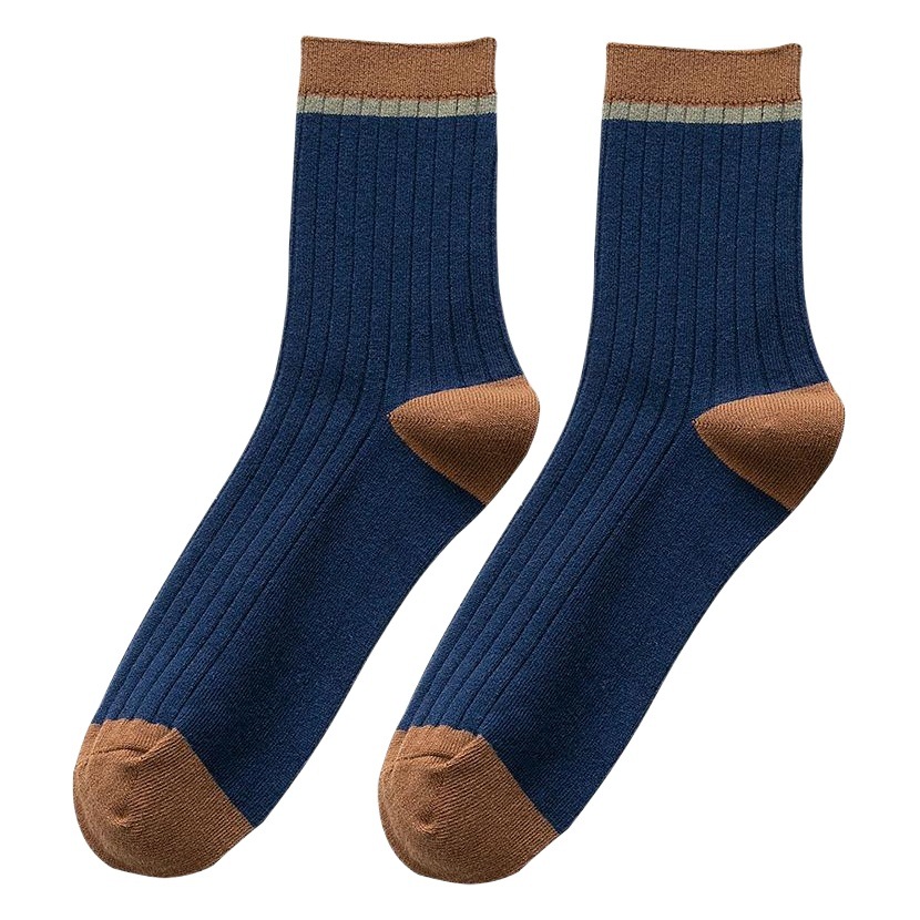 Primavera y otoño Calcetines a media pierna Aguja doble de los hombres Medias casuales de negocios de color sólido Calcetines de algodón de los hombres Calcetines de los hombres de Zhuji al por mayor