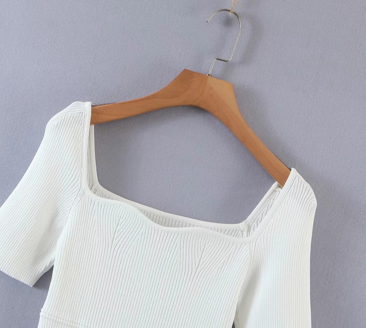 U-neck sleeve solid color knit sweater NSHS48521