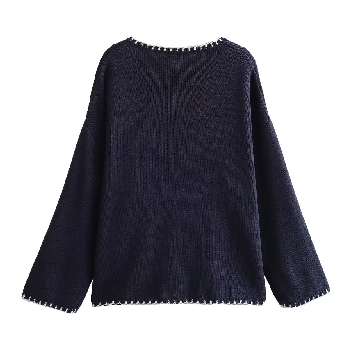 Women's 2023 autumn new item niche design V-neck decorative knitted sweater with stitching_voghion.com