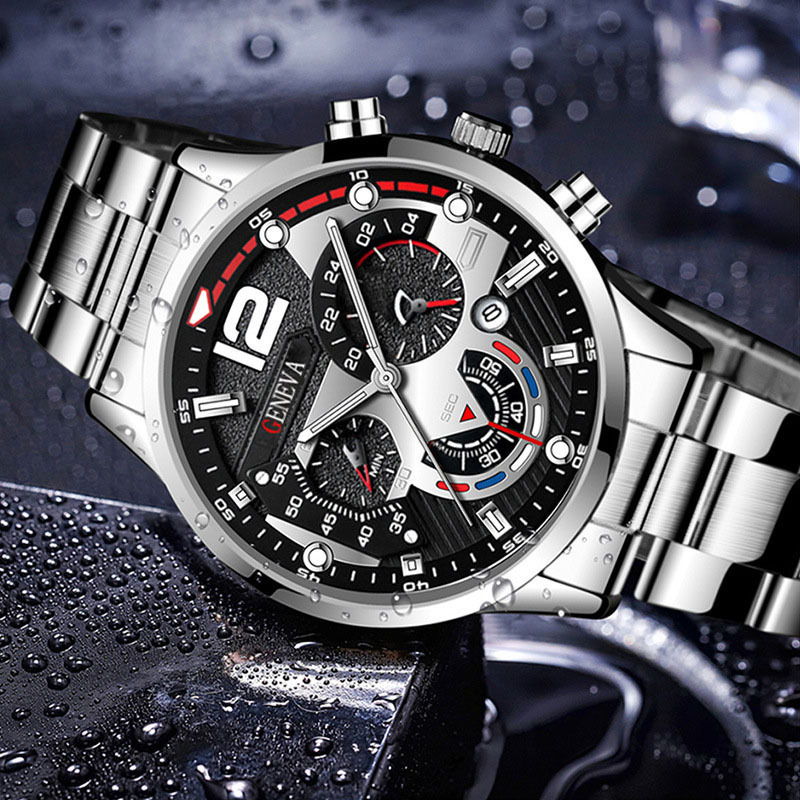 Cross-border explosions men's fashion stainless steel business wrist watch pointer with calendar quartz watch
