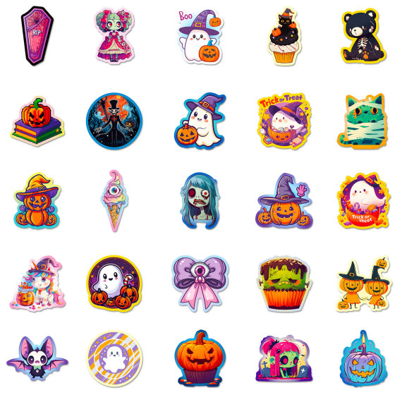 50 Halloween Day Graffiti Stickers Pumpkin Bat Castle Dark Cute Ghost Cartoon Stickers DIY Luggage