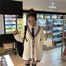 毛衣女宽松学生韩版秋冬学院风制服针织衫女外套配衬衫一整套装