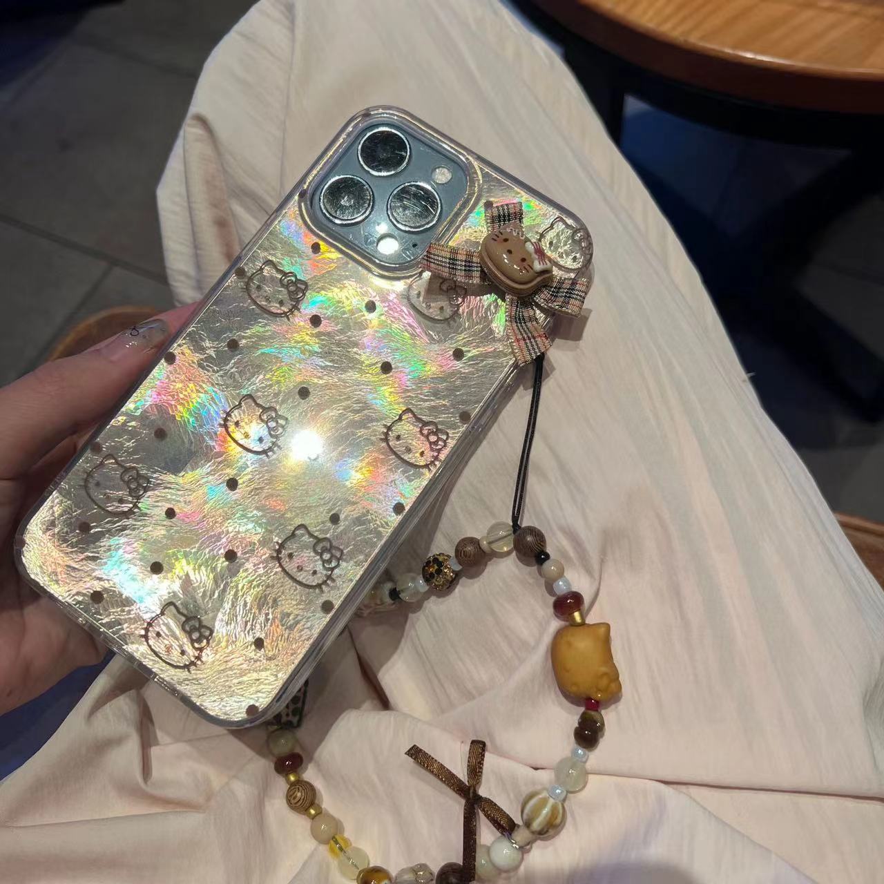 Ins brown brown lunares kt para iPhone14 funda para teléfono móvil 15ProMax Apple 12/13 cadena 15 mujer