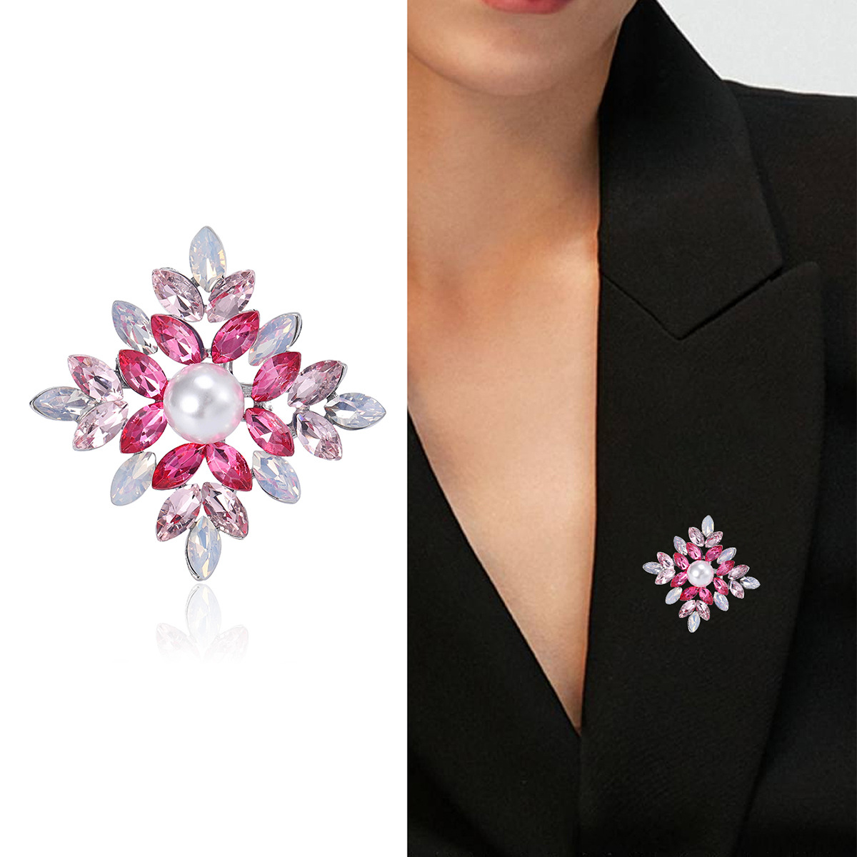 Damen Brosche Vintage Perle Kristall Schmetterling Blume Anstecknadel_voghion.com