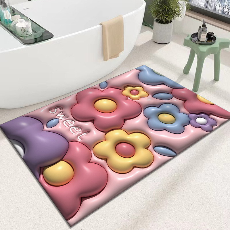 クリエイティブ3D膨張花卉珪藻泥浴室トイレ吸水速乾足マット家庭用汚れ防止玄関マット|undefined