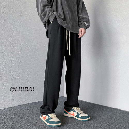 Drawstring straight-leg pants for men, spring and autumn, high street fashion brand, loose sporty pants, Korean style, trendy, Instagram cool, casual pants