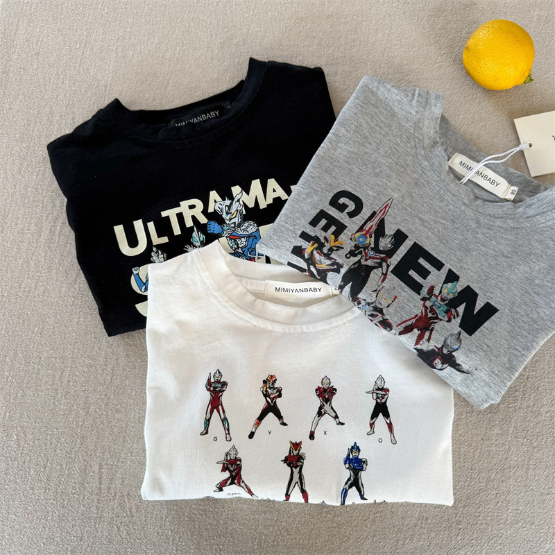 儿童短袖夏季新品男女童奥特曼T宝宝休闲印花纯棉T恤衫|undefined