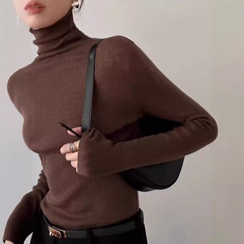 法式小众高领羊绒打底衫女修身显瘦精纺羊毛薄款内搭针织衫毛衣|undefined